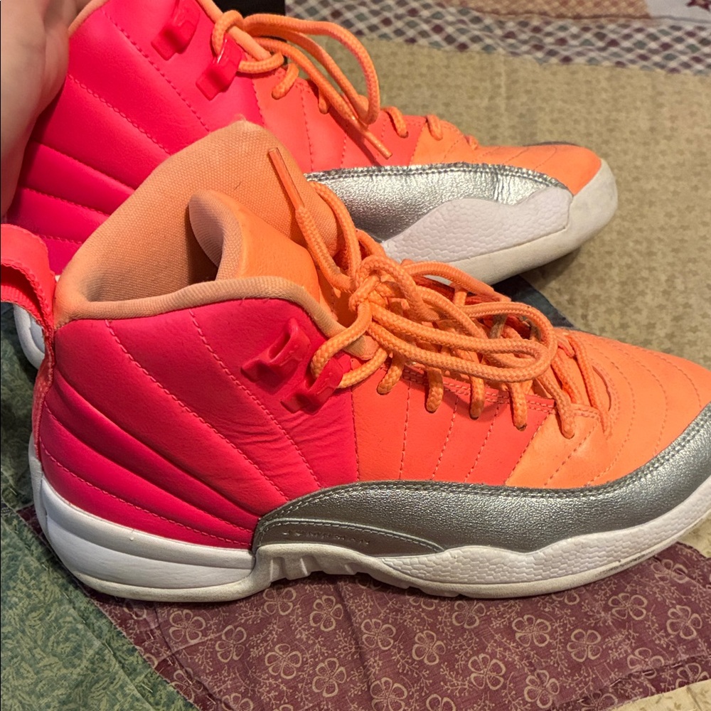 Jordan Women's Sneakers in Pink, Orange, and Silver